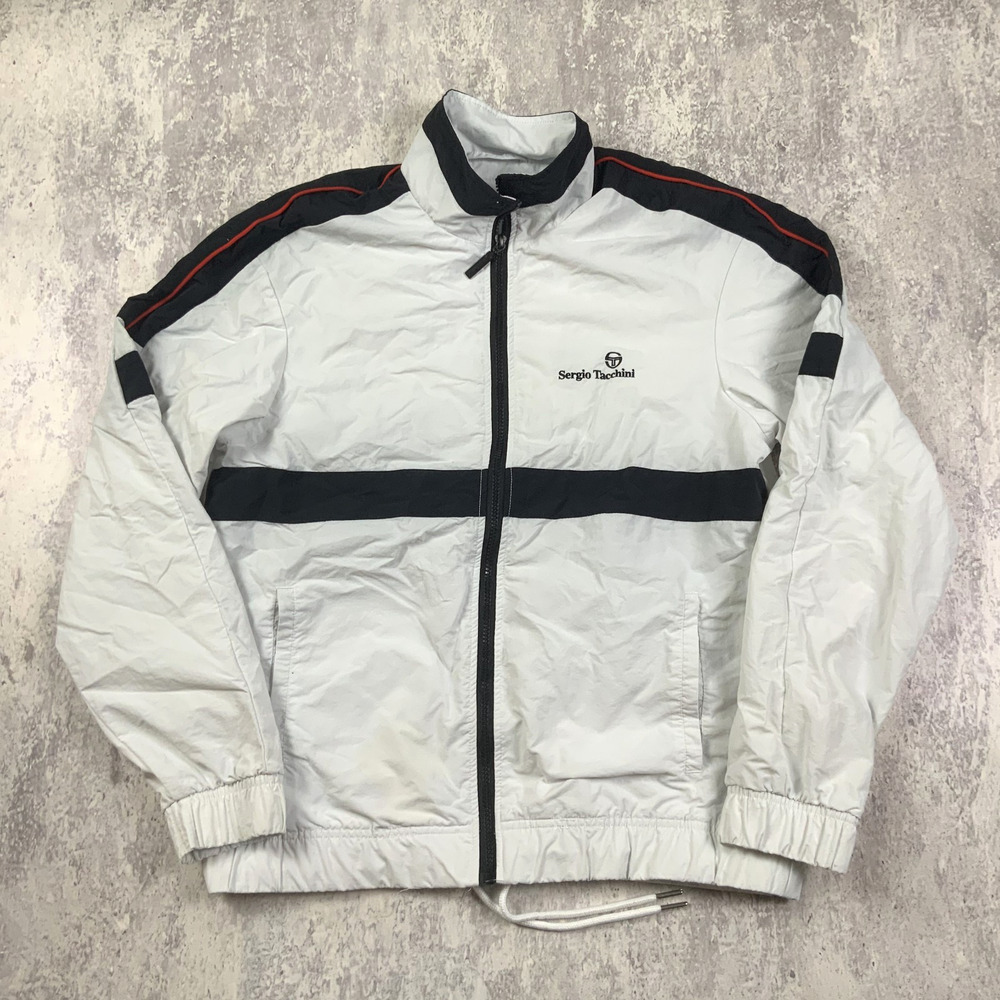 Sergio Tacchini Jacket Mens Medium White Tracksuit Windbreaker Full Zip Running